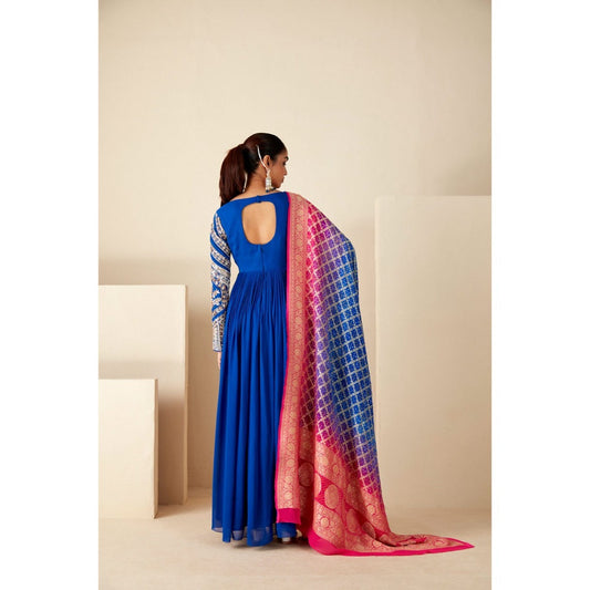 Suruchi Parakh Womens Blue Embroidered Anarkali Kurta and Dupatta (Set of 2)