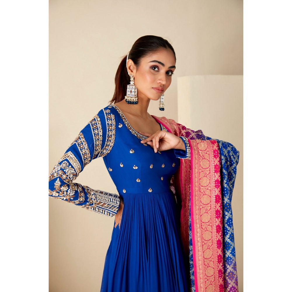 Suruchi Parakh Womens Blue Embroidered Anarkali Kurta and Dupatta (Set of 2)