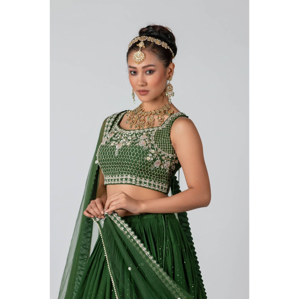Suruchi Parakh Womens Green Embellished Blouse with Lehenga and Dupatta (Set of 3)