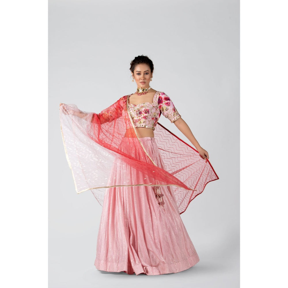 Suruchi Parakh Womens Pink Embellished Blouse with Lehenga and Dupatta (Set of 3)