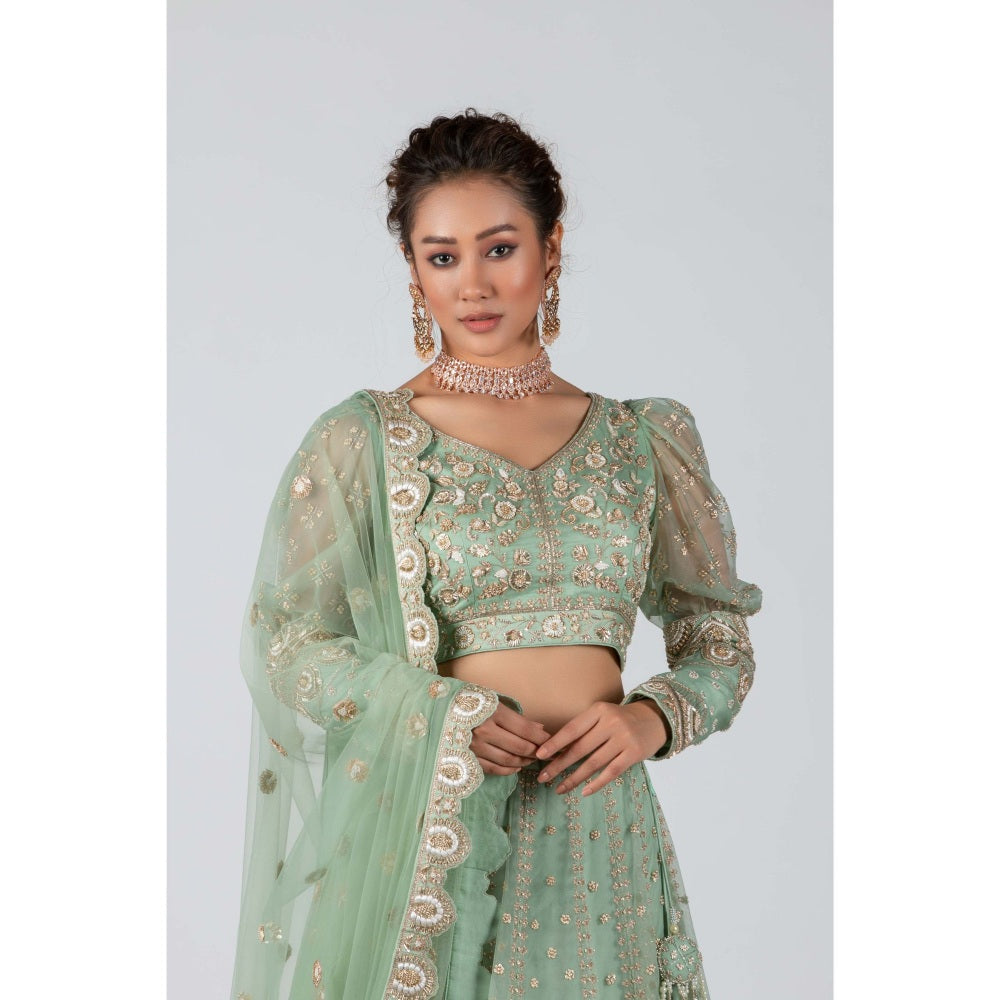 Suruchi Parakh Womens Green Embellished Blouse with Lehenga and Dupatta (Set of 3)