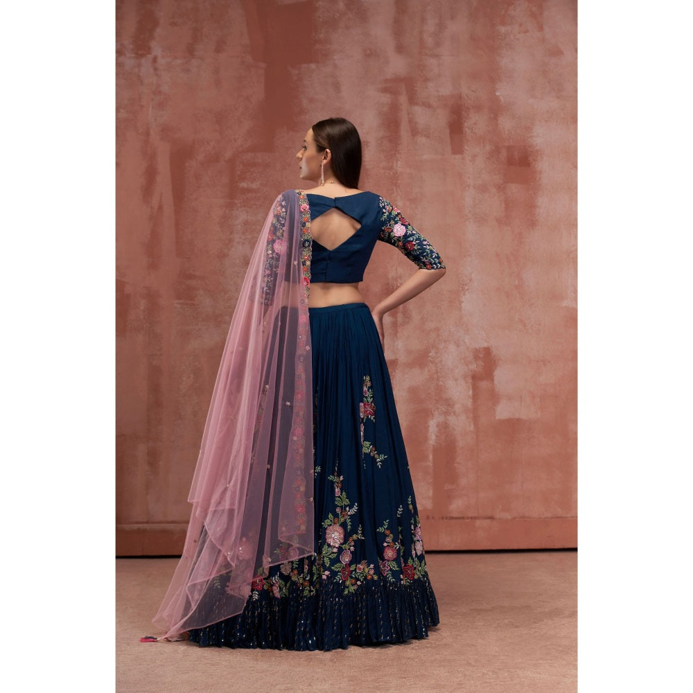 Suruchi Parakh Womens Navy Blue Embellished Blouse with Lehenga and Dupatta (Set of 3)