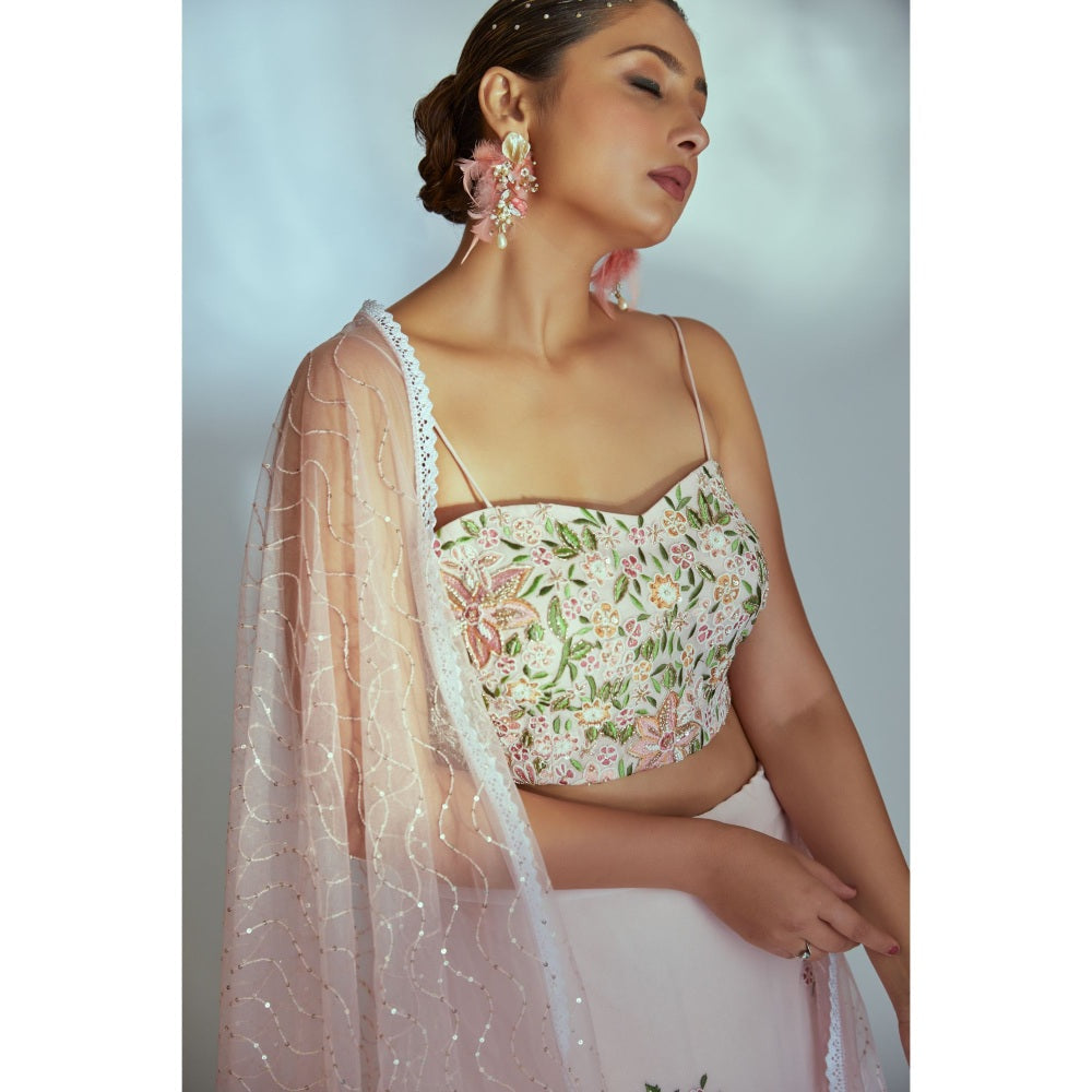 Suruchi Parakh Pink Womens Embellished Blouse with Lehenga and Dupatta (Set of 3)