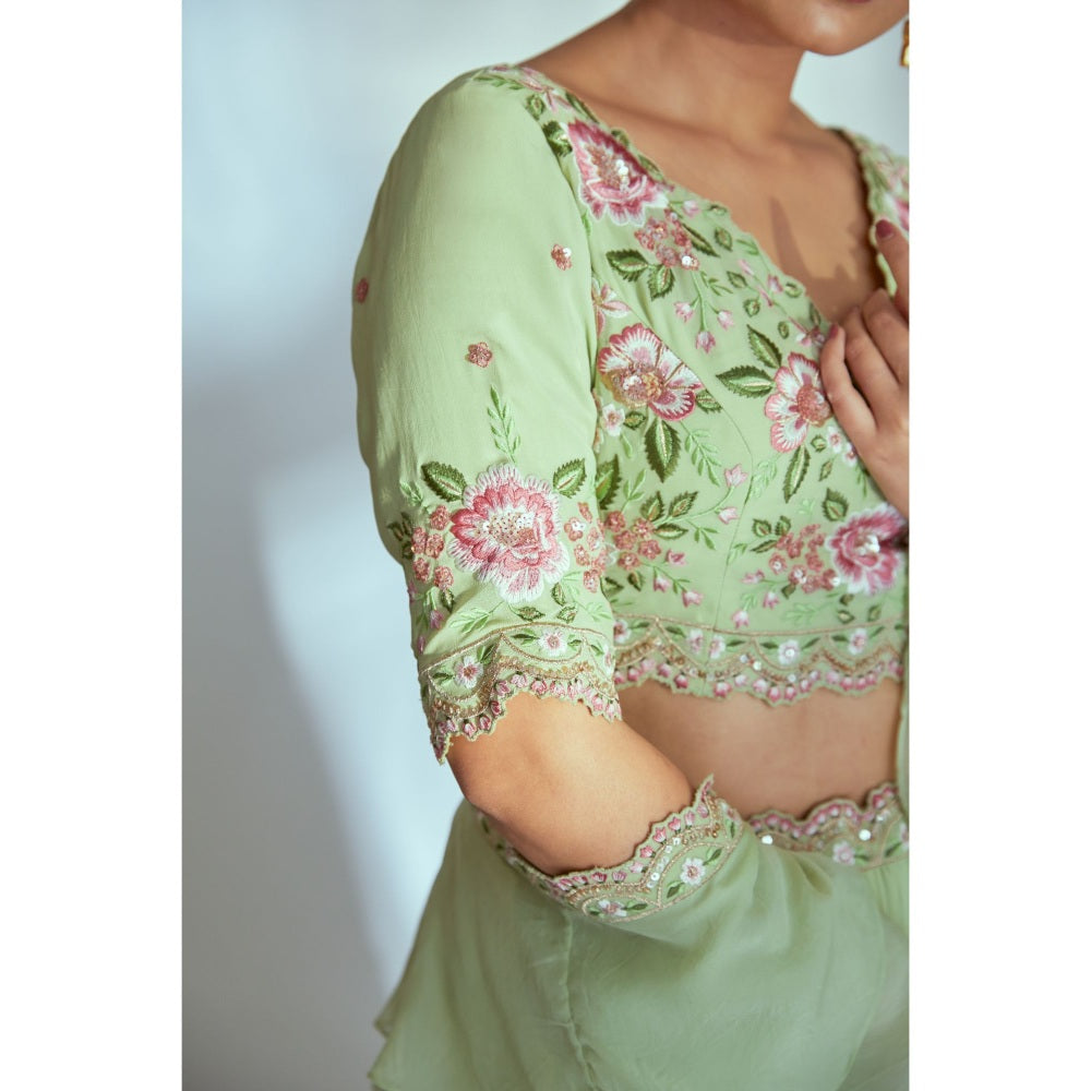 Suruchi Parakh Green Womens Embellished Blouse with Lehenga and Dupatta (Set of 3)