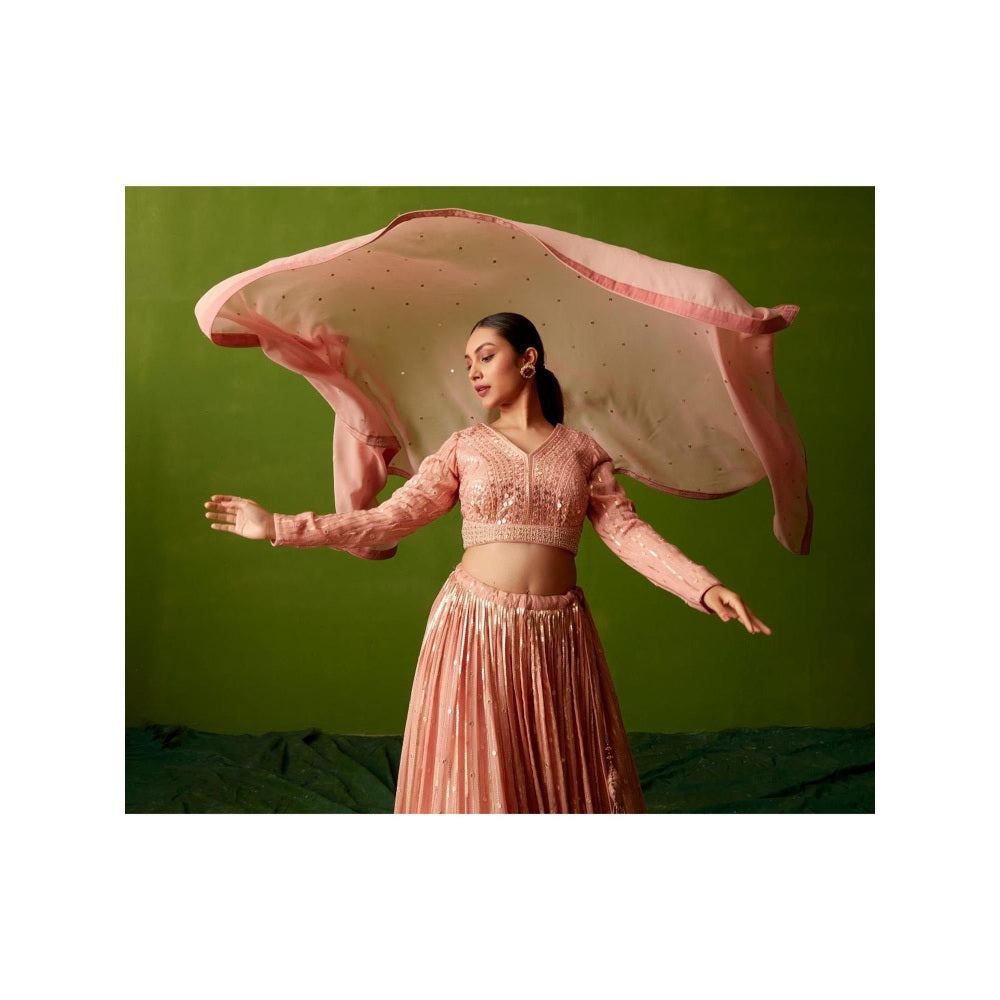 Suruchi Parakh Womens Pink Embellished Blouse with Lehenga and Dupatta (Set of 3)