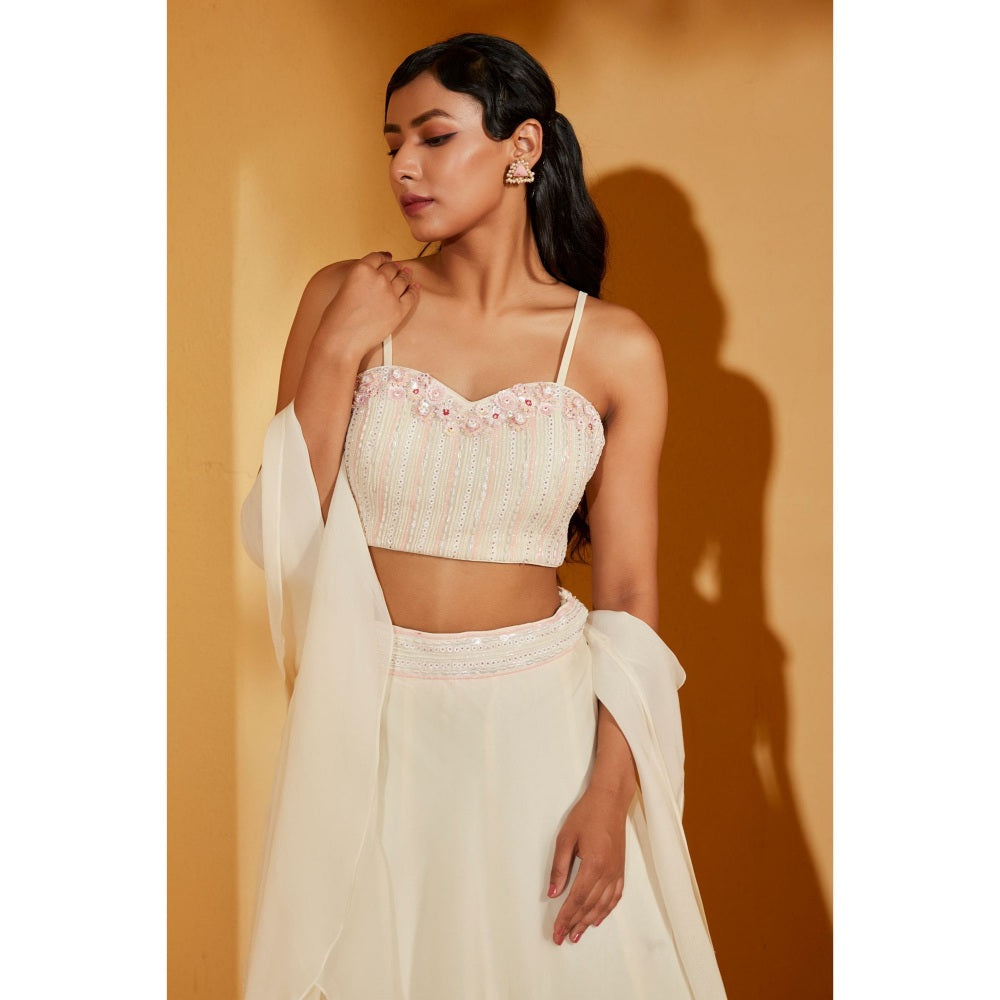 Suruchi Parakh Womens Off white Embellished Blouse with Lehenga and Dupatta (Set of 3)