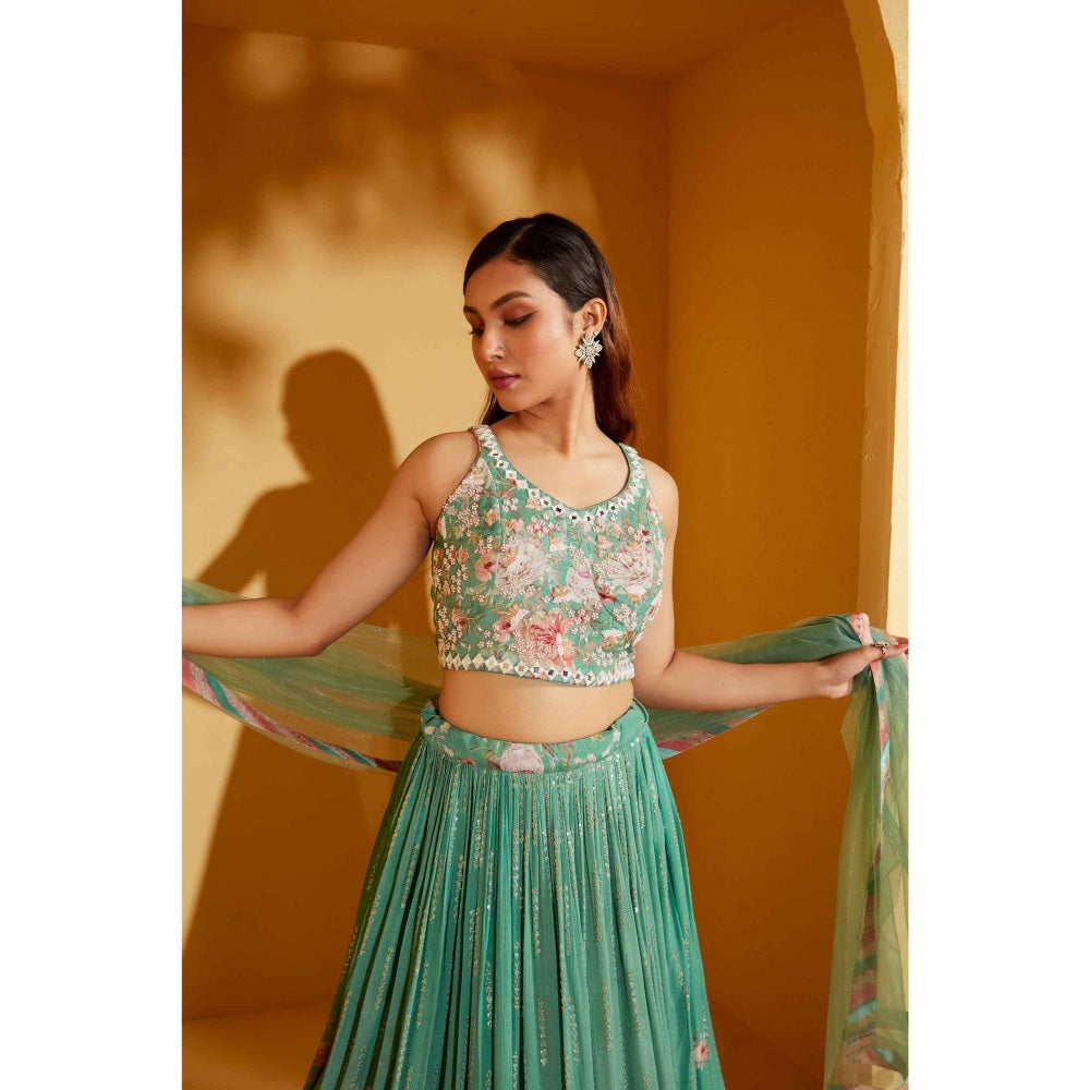 Suruchi Parakh Womens Green Embellished Blouse with Lehenga and Dupatta (Set of 3)