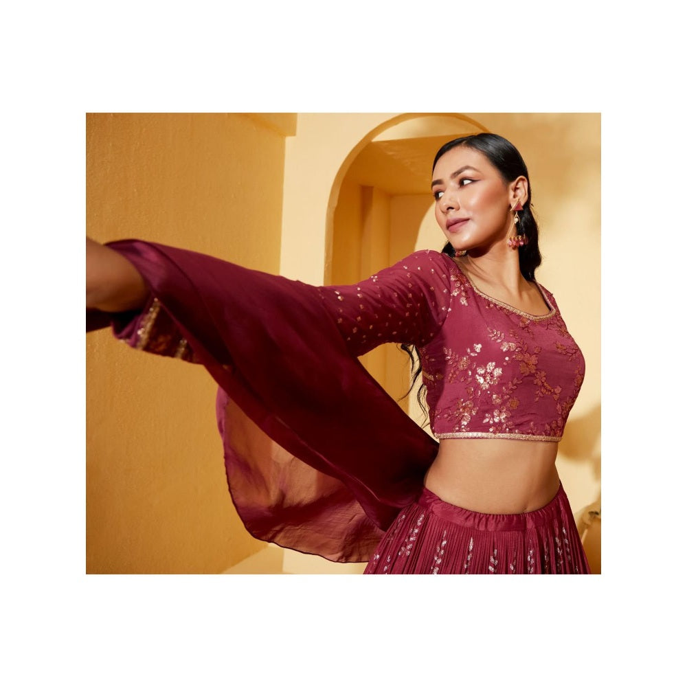 Suruchi Parakh Womens Embellished Blouse with Lehenga and Dupatta (Set of 3)