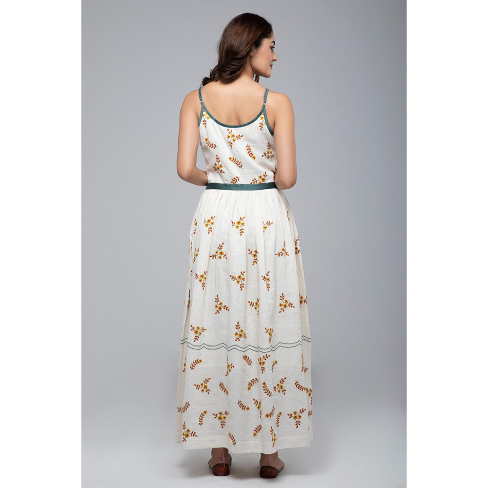 S & V designs Blue Embroidered Shoulder Strap Maxi Dress