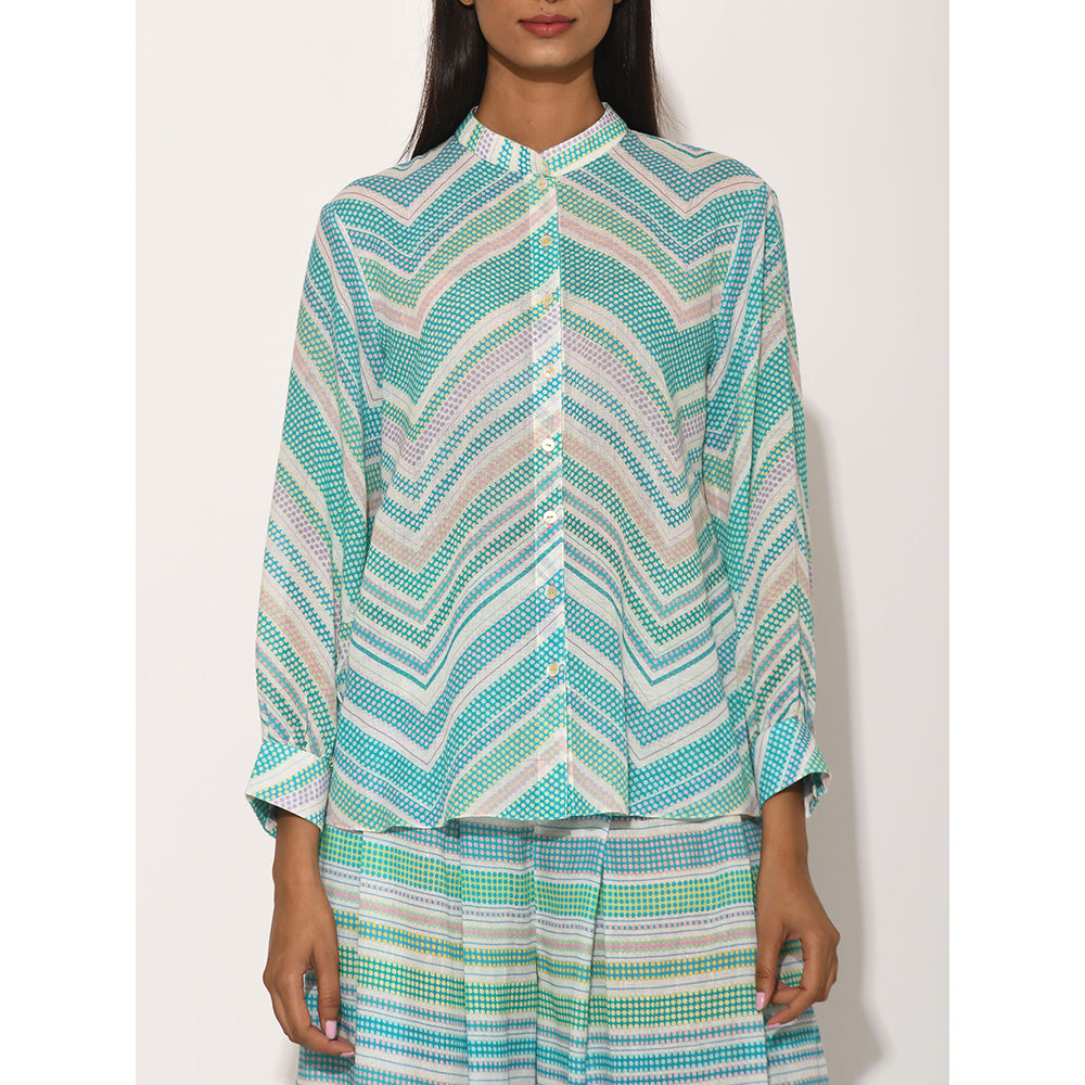 Swati Vijaivargie Turquoise Dots Turquoise Chevron Shirt