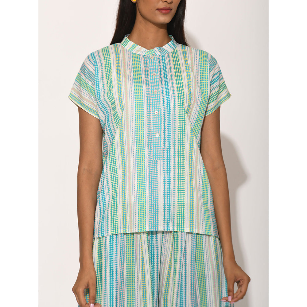 Swati Vijaivargie Dots Turquoise Striped Top