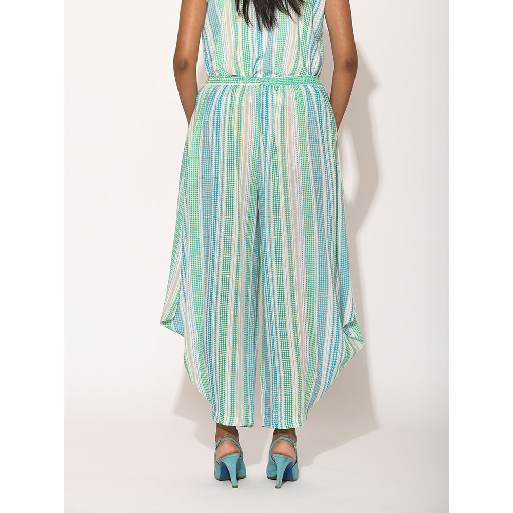 Swati Vijaivargie Dots Turquoise Striped Drape Pants