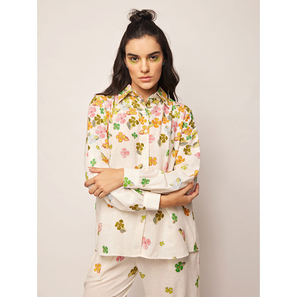 Swati Vijaivargie White Fleur Descending Flowers Shirt