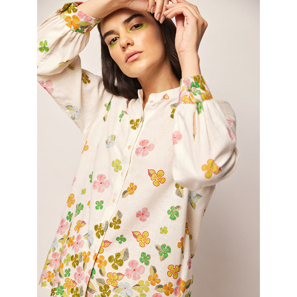 Swati Vijaivargie White Fleur Ascending Flowers Shirt