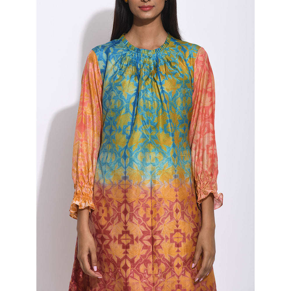 Swati Vijaivargie Ombre Teal And Brown Shibori Dress