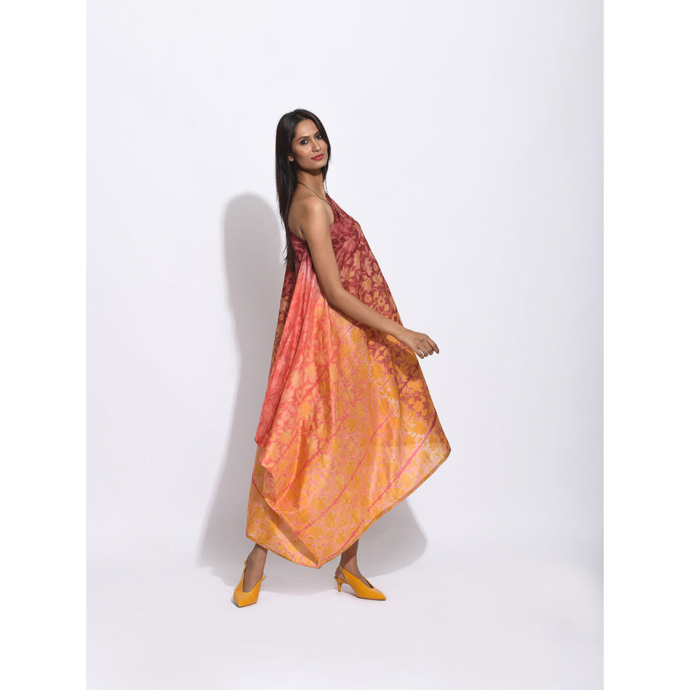 Swati Vijaivargie Ombre Brown And Teal Shibori Dress