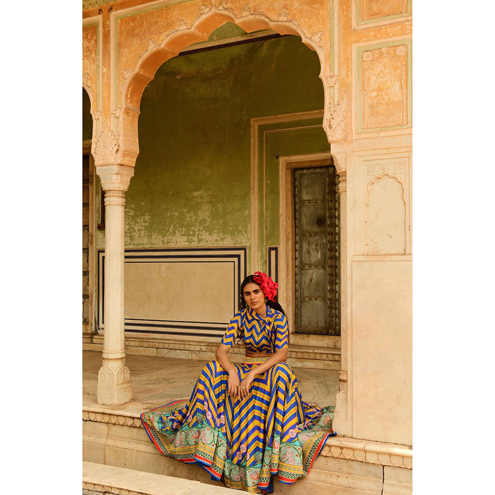 Swati Vijaivargie Blue Mastani Crop Top & Lehenga (Set of 2)