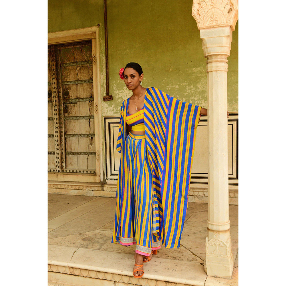 Swati Vijaivargie Blue Noor Crop Top with Jacket & Palazzo (Set of 3)