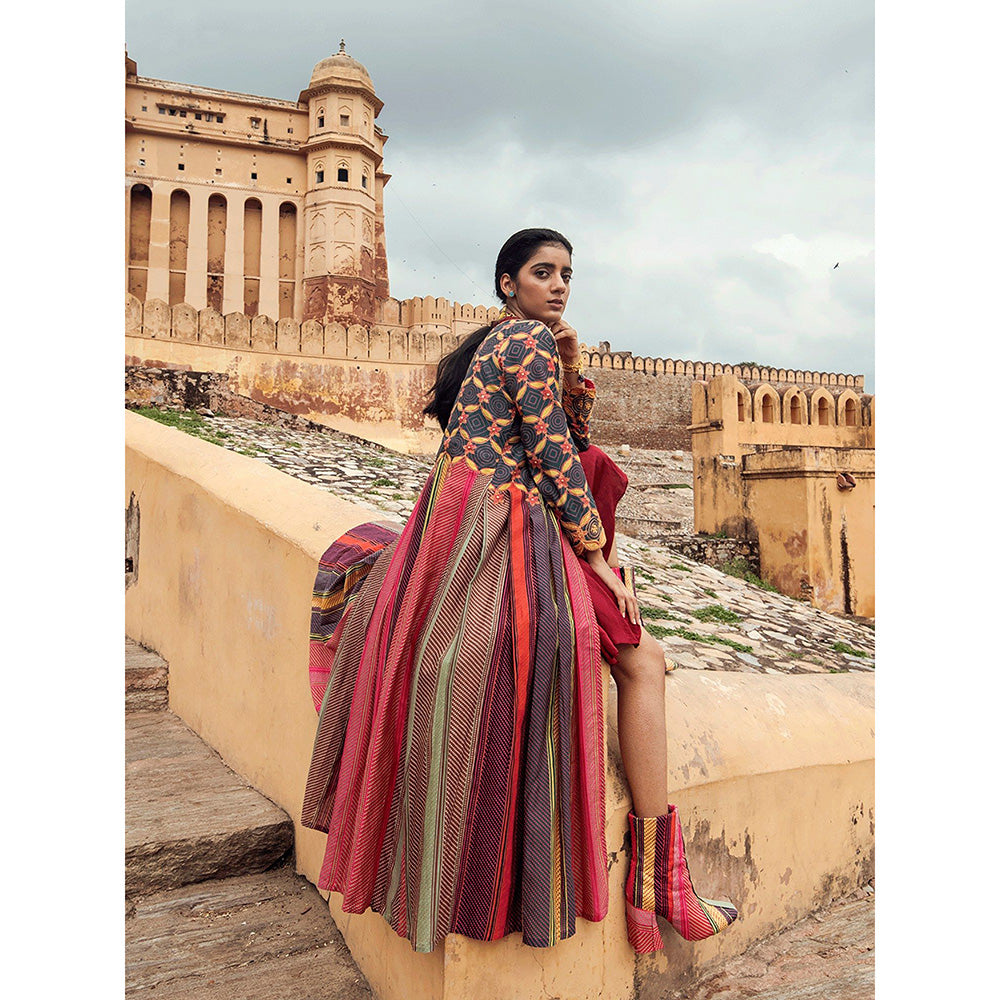 Swati Vijaivargie Hawa Mahal Jacket with Mandawa Dress (Set of 2)