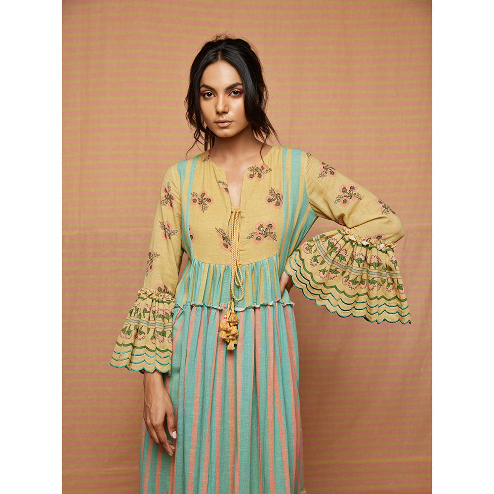 Swati Vijaivargie Edie Striped Floral Tiered Dress