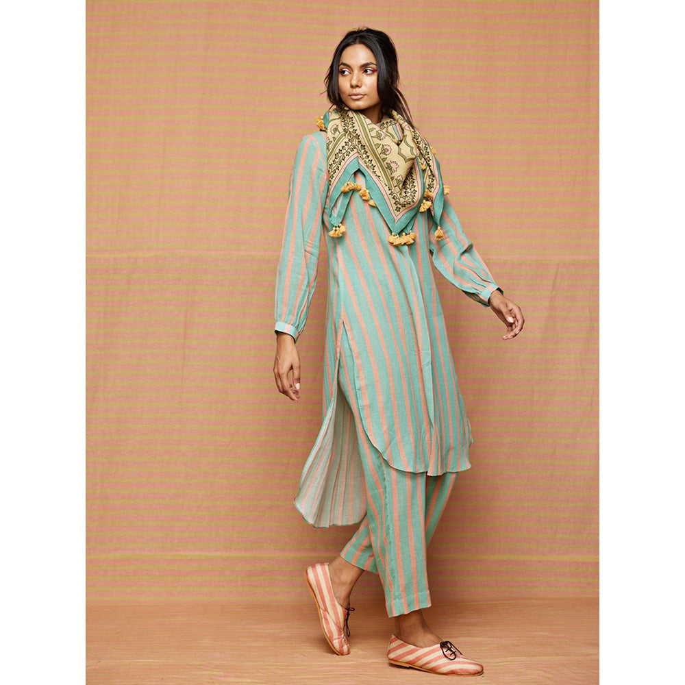 Swati Vijaivargie Chloe Turquoise High Low Hem Striped Kurta
