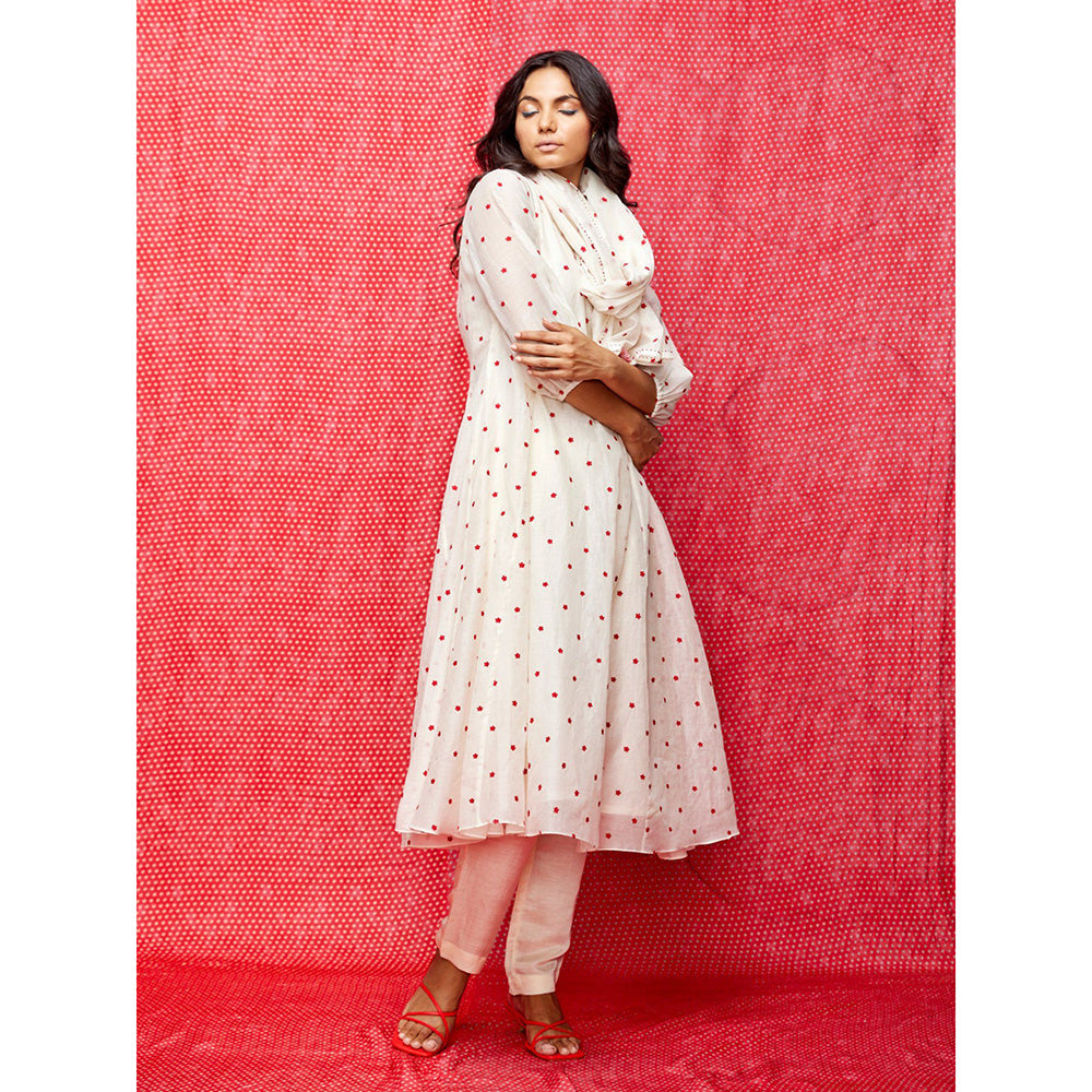Swati Vijaivargie Rose White With Red Buti Kurta