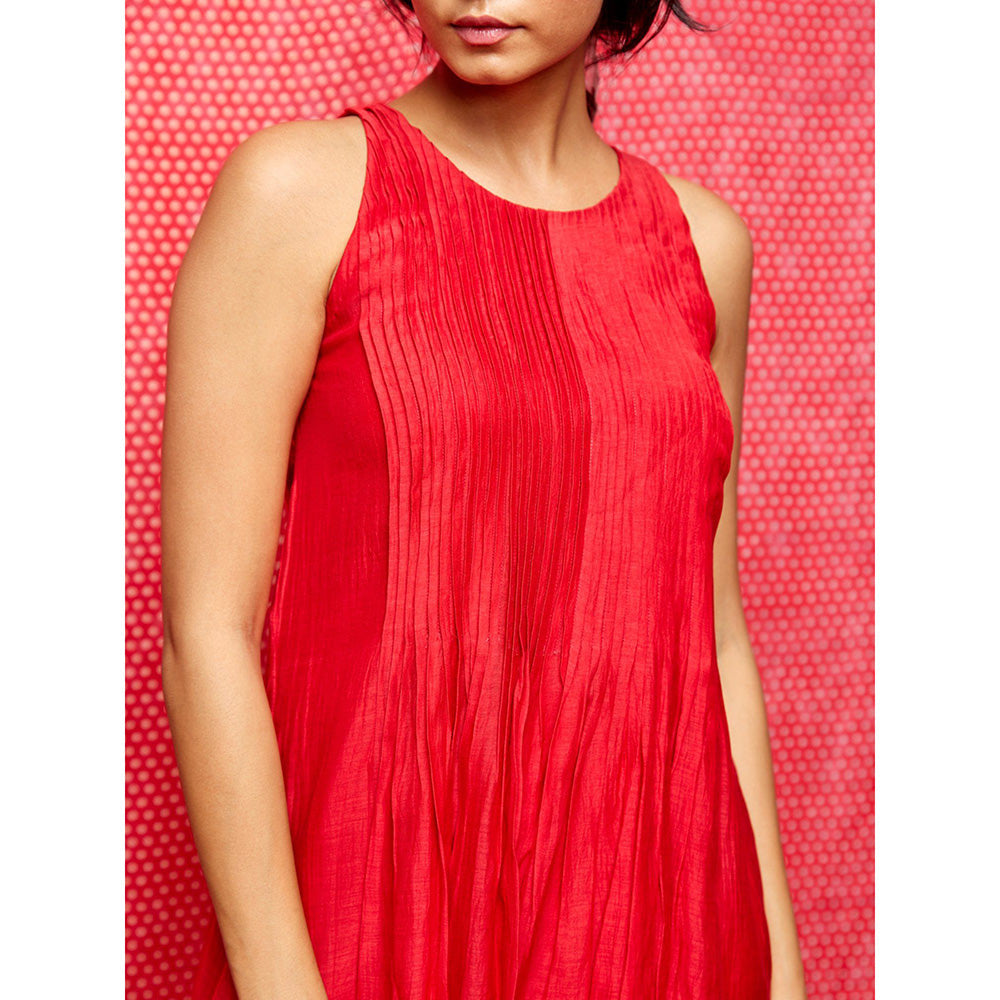 Swati Vijaivargie Rose White Red Pintucked Ombre Dress