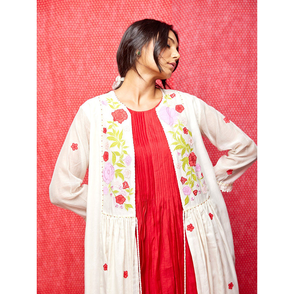 Swati Vijaivargie Rose White Multi Embroidered Open Jacket