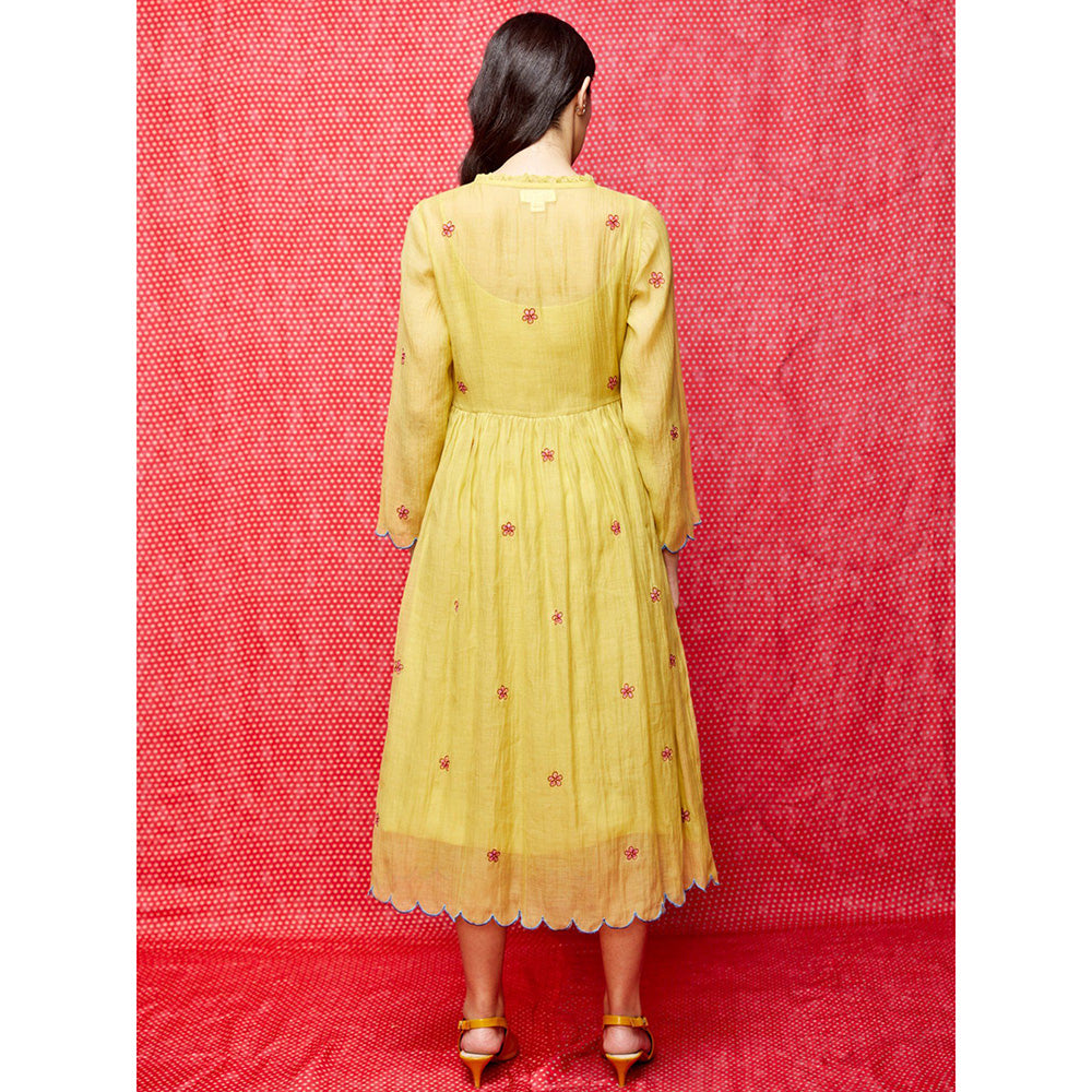 Swati Vijaivargie Rose Yellow Embroidered Wrap Dress