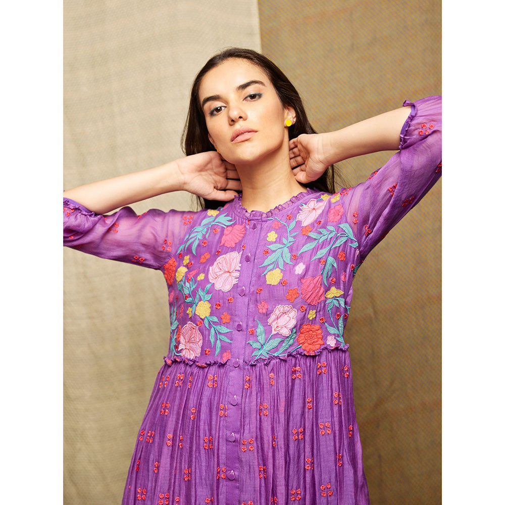 Swati Vijaivargie Rose Purple Multi Applique Dress