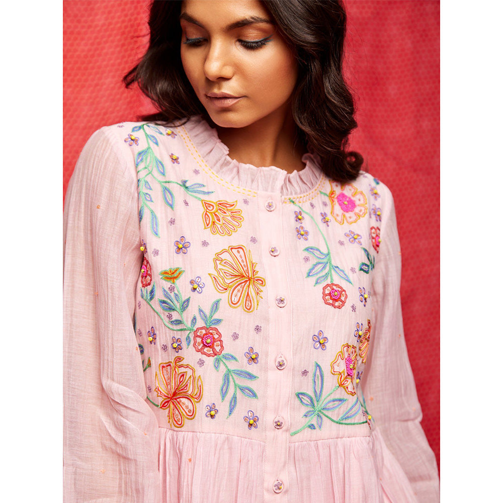 Swati Vijaivargie Rose Pink Embroidered Round Hem Kurta and Pant (Set of 2)