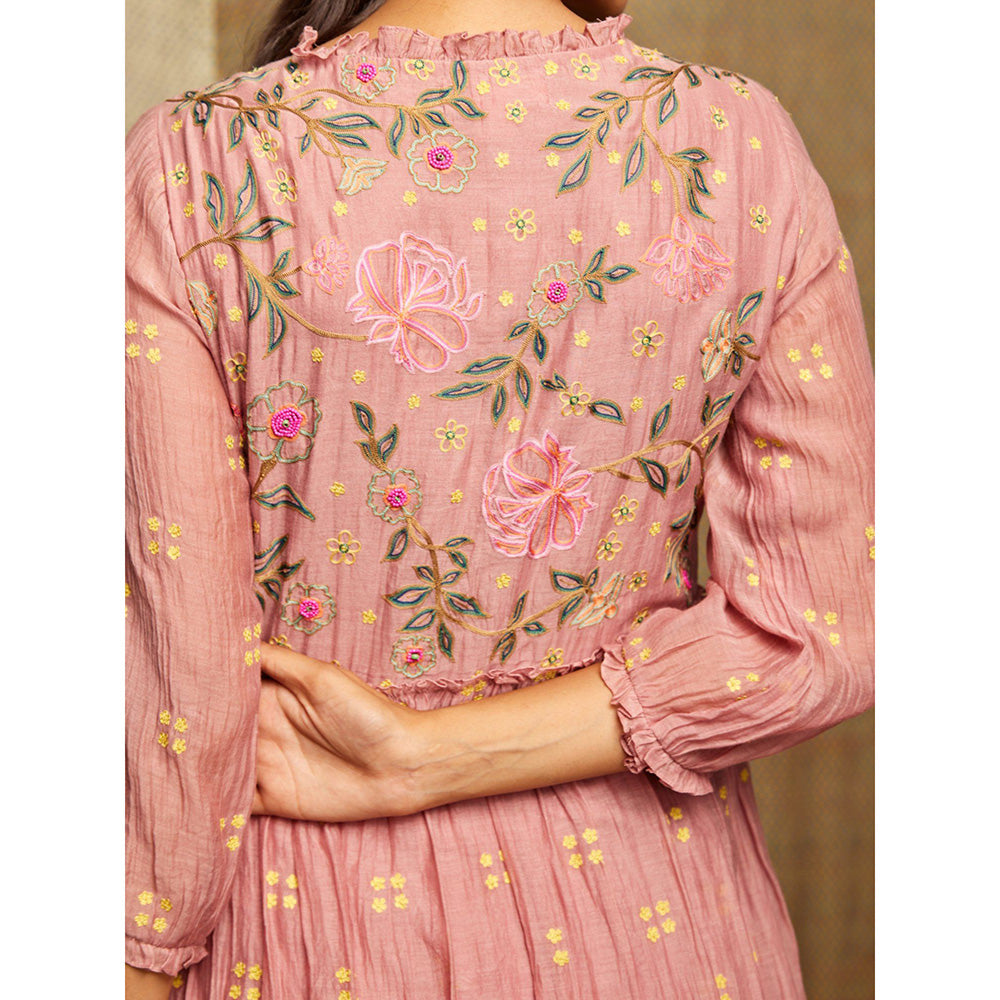 Swati Vijaivargie Rose Blush Embroidered Round Hem Dress