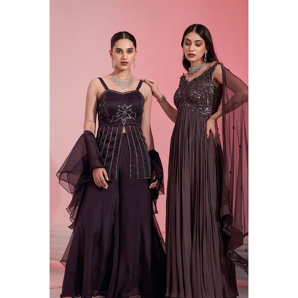Swati Wadhwani Aliya Pleated Embellished Dress with Dupatta (Set of 2)