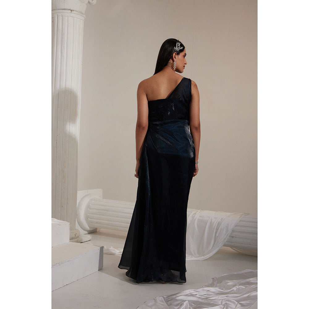 Swati Wadhwani Black Estelle Front Slit Embellished Evening Gown