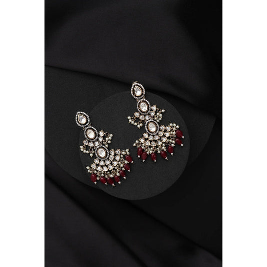 SWABHIMANN Maroon Victorian Polki Dangler Earrings