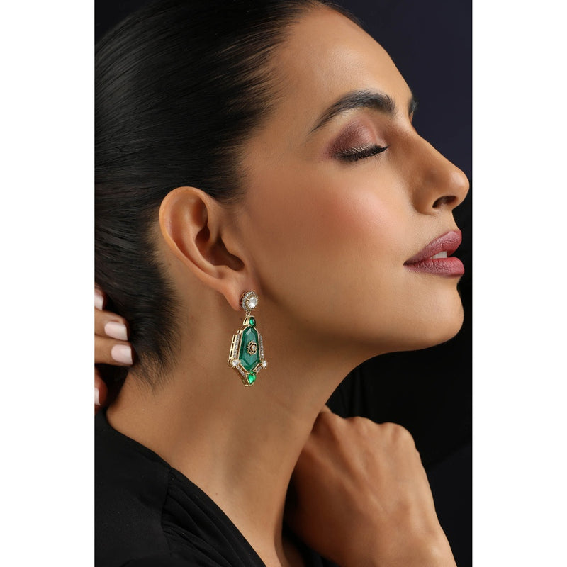 SWABHIMANN Green Polki Dangler Earrings