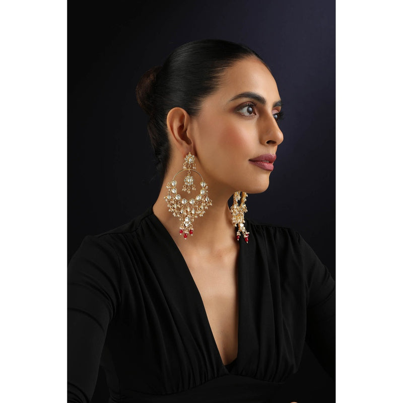 SWABHIMANN White Kundan Chandbali Earrings