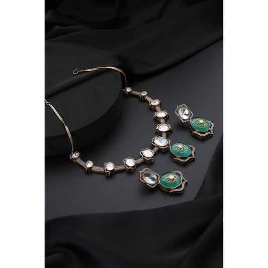 SWABHIMANN Mint Green Polki Hasli Necklace with Earrings