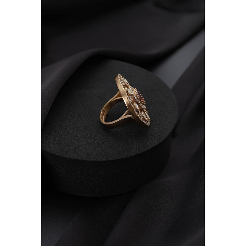 SWABHIMANN Maroon Polki Adjustable Ring