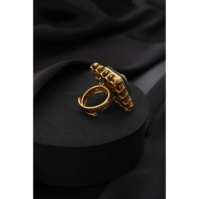 SWABHIMANN Green Kundan Adjustable Ring