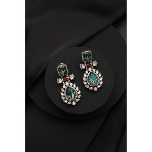 SWABHIMANN Green Polki Dangler Earrings