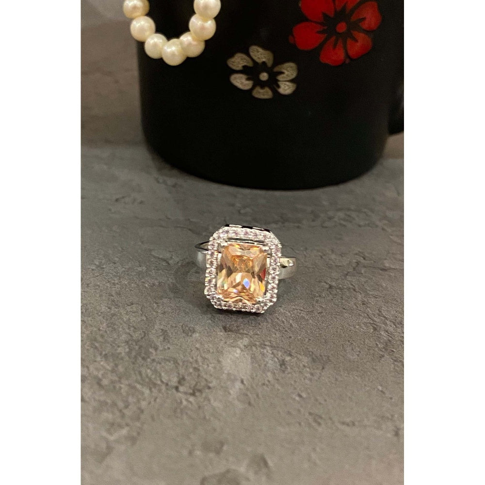 SWABHIMANN Alicia Silver Plated Zirconia Topaz Ring