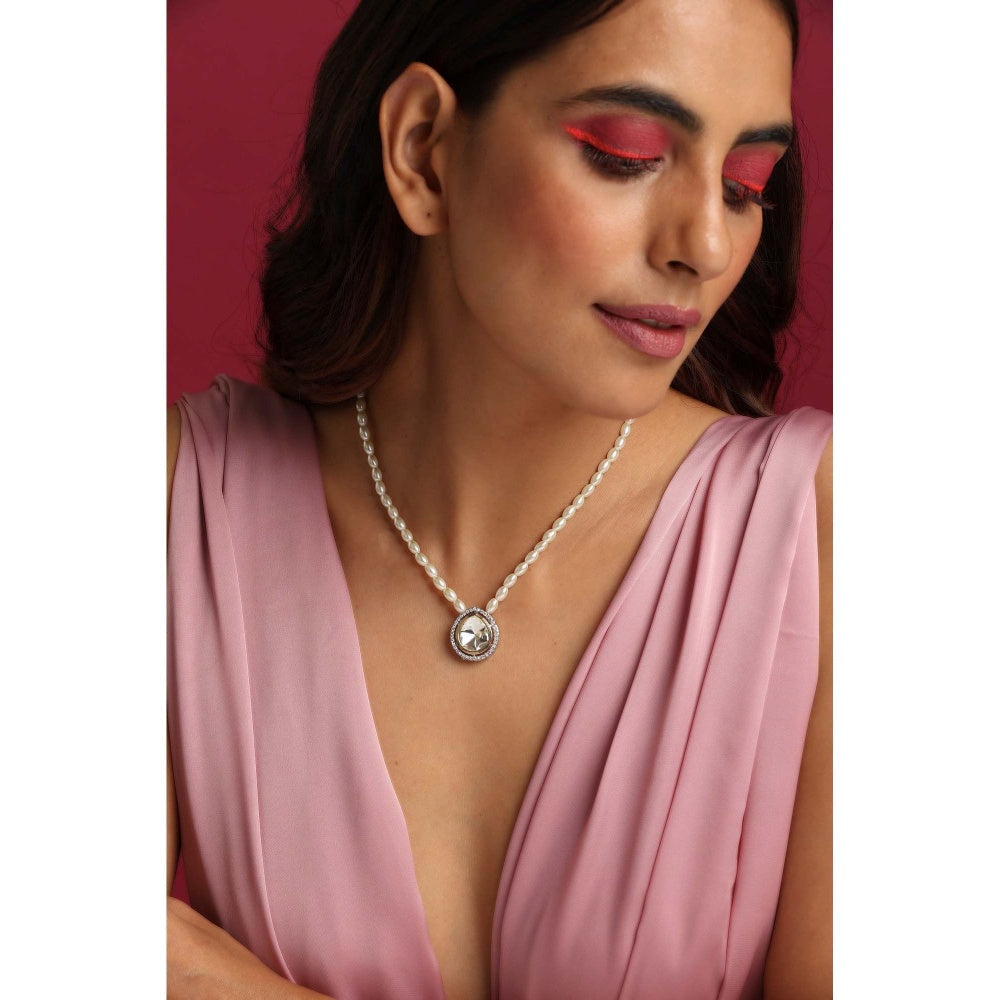 SWABHIMANN Kenny White Polki and Pearl Pendant