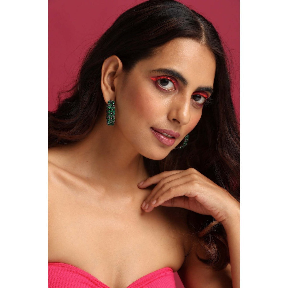 SWABHIMANN Audrey Emerald Hoop Earrings