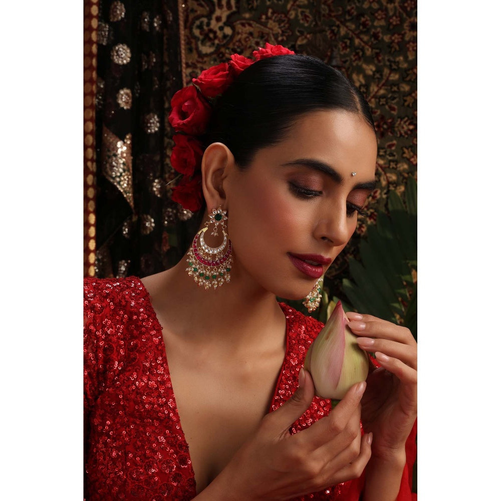 SWABHIMANN Kanak Multicolour Kundan Chandbali Earrings