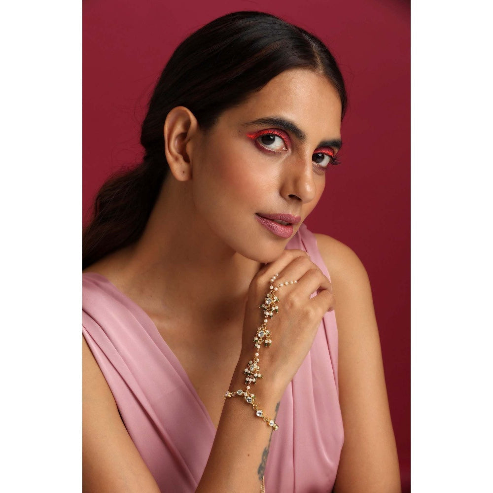 SWABHIMANN Akila White Kundan and Pearl Hathphool
