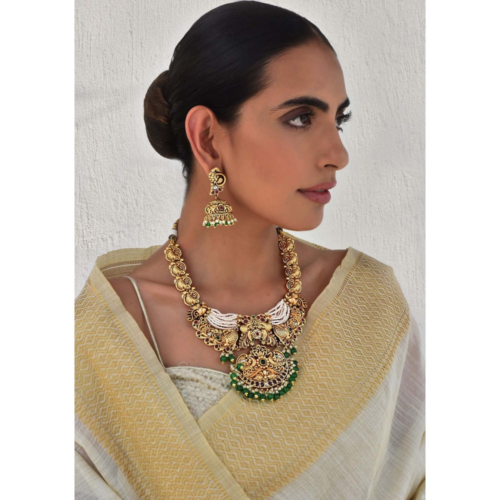 SWABHIMANN Falguni Multicolour Temple Work Necklace Set