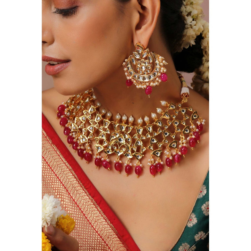 SWABHIMANN Sitaara Multicolour Gold Plated Kundan Necklace Set