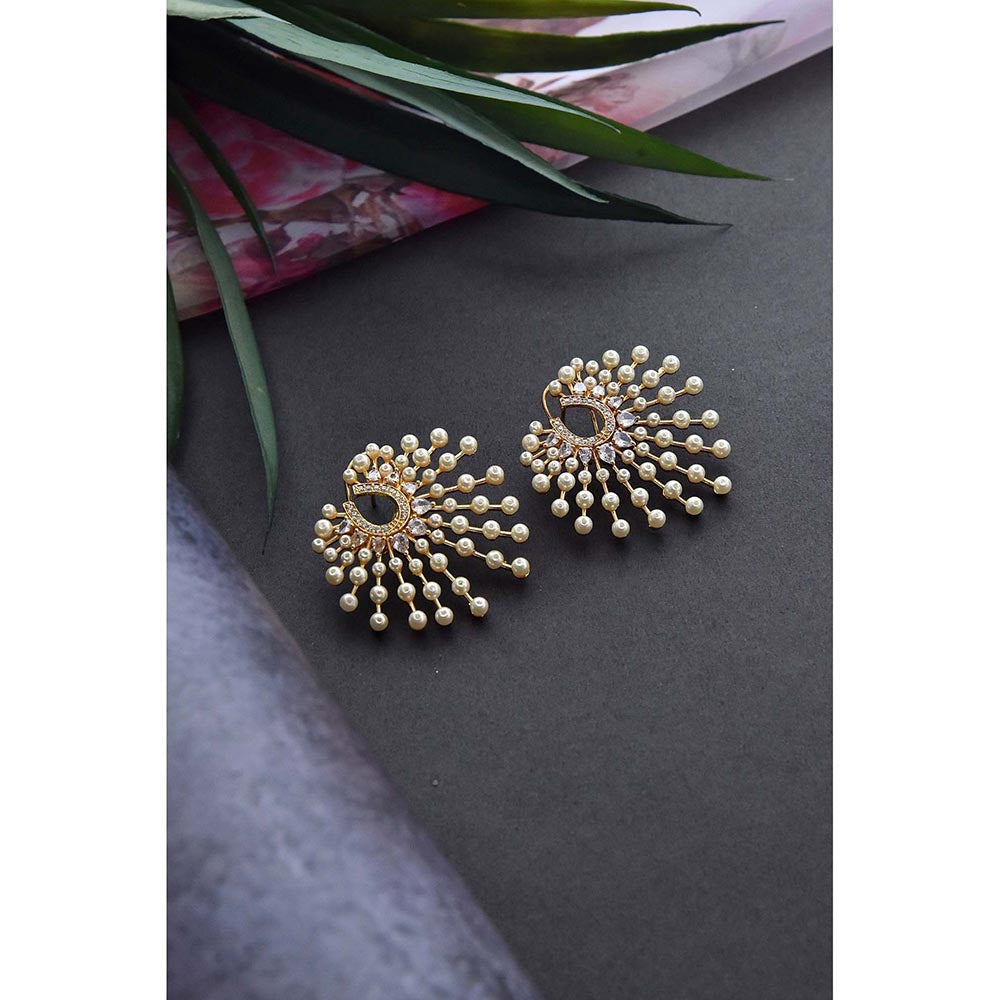 SWABHIMANN Savina Gold Plated Pearl Stud Earrings