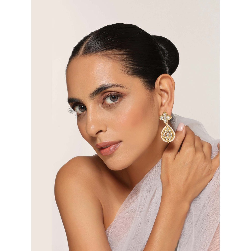 SWABHIMANN Jeah White Kundan Dangler Earrings
